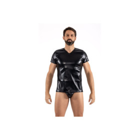 T-Shirt noir Black Desire en simili cuir 
